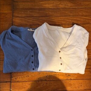 Madewell Blue and Cream Cardigan Set